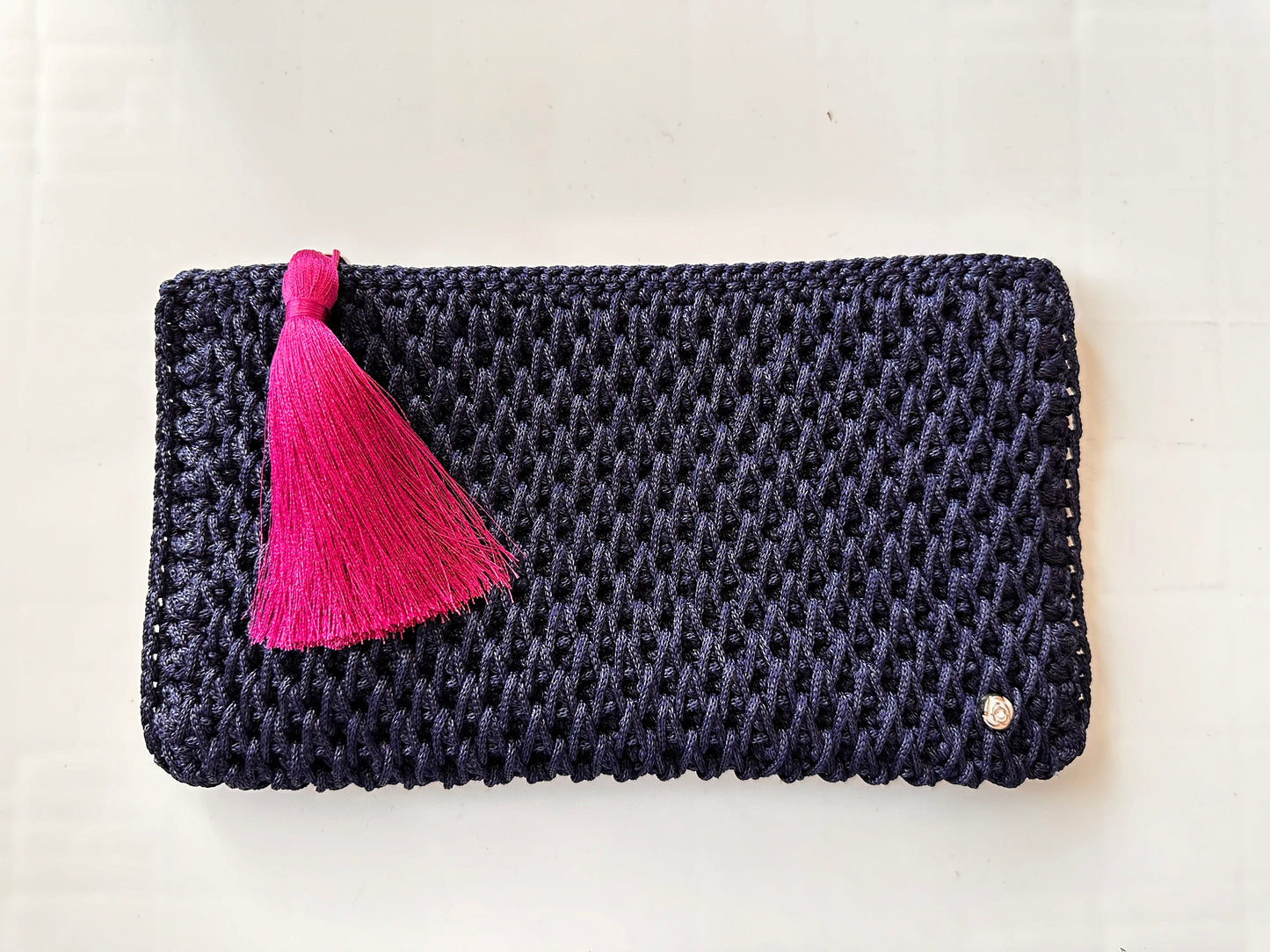 Denizci Mavisi El Örgüsü Clutch Çanta