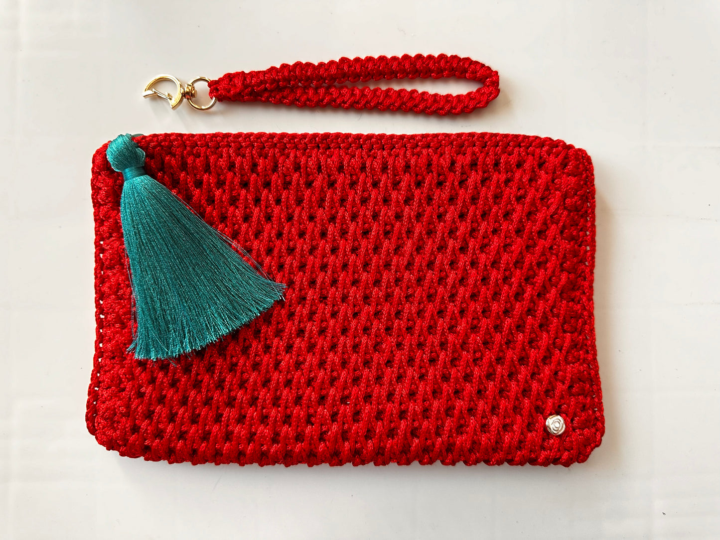 Kırmızı El Örgüsü clutch Çanta