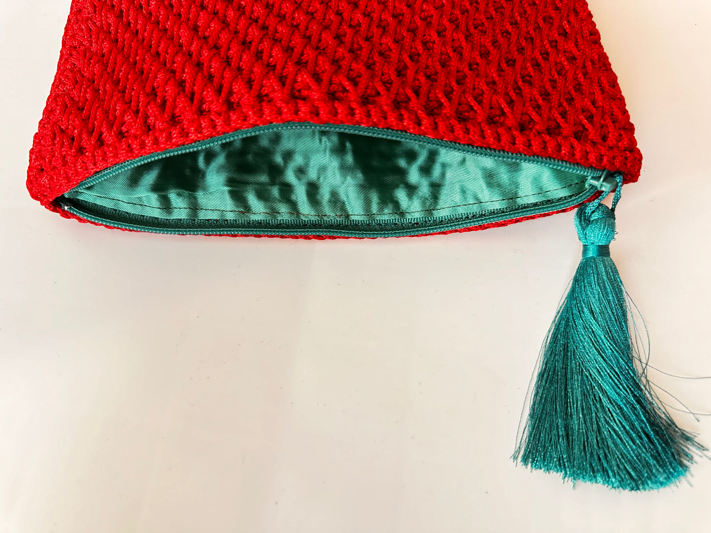 Kırmızı El Örgüsü clutch Çanta