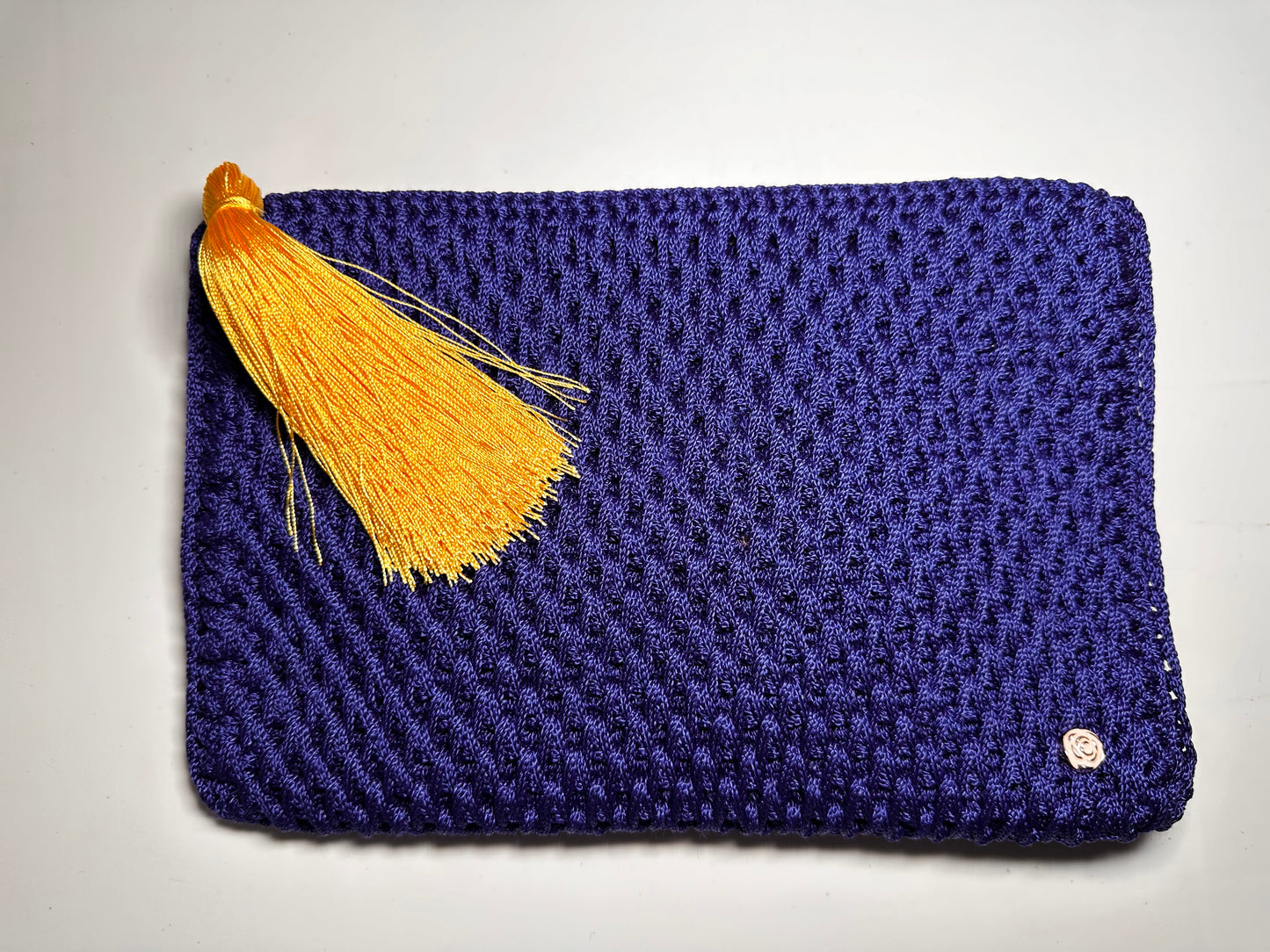 Mavi El Örgüsü Clutch Çanta