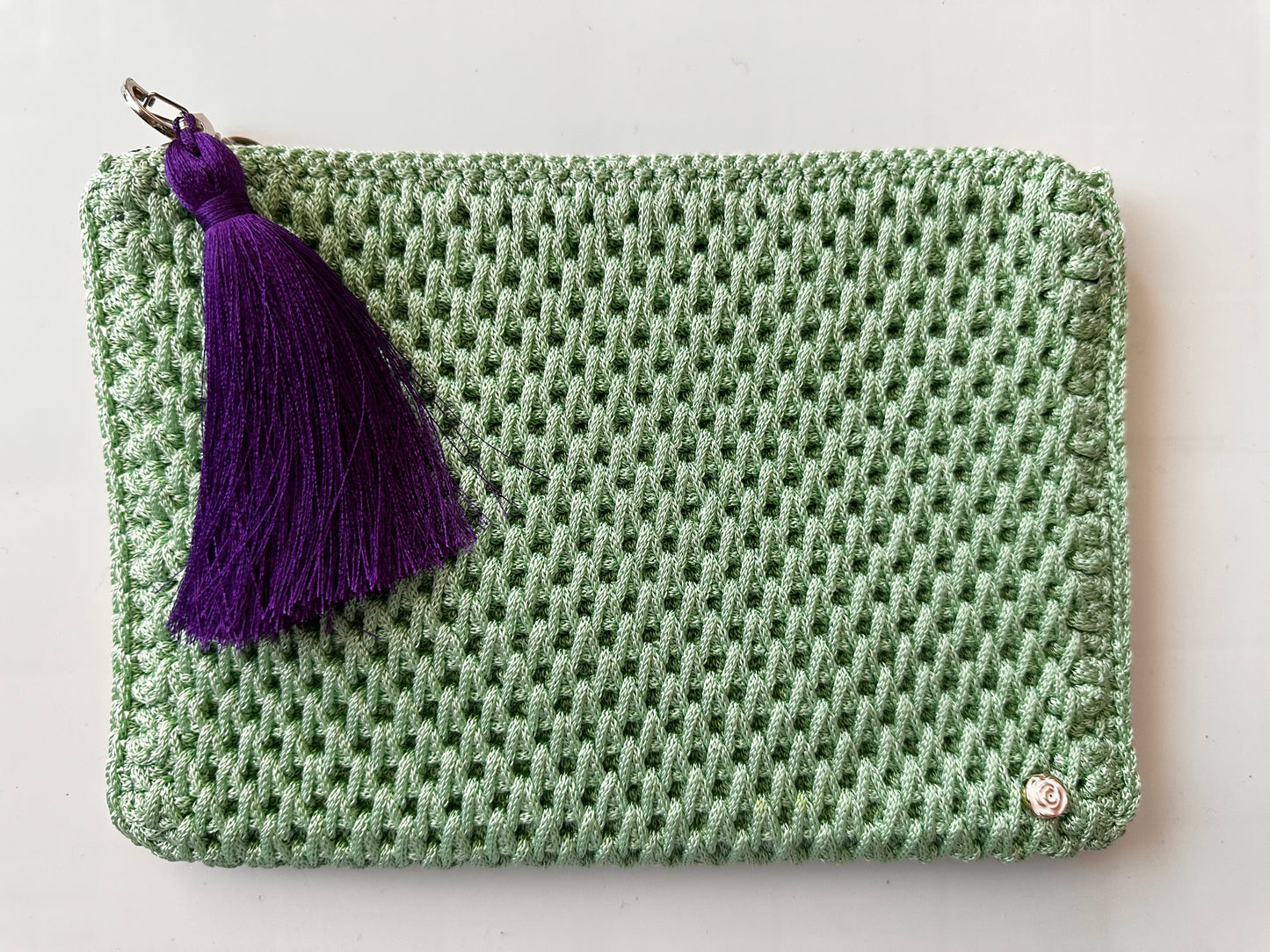 Su Yeşili el Örgüsü Clutch Çanta