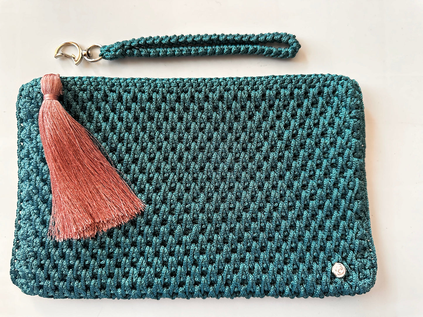 Turkuvaz Renkli El Örgüsü Clutch Çanta
