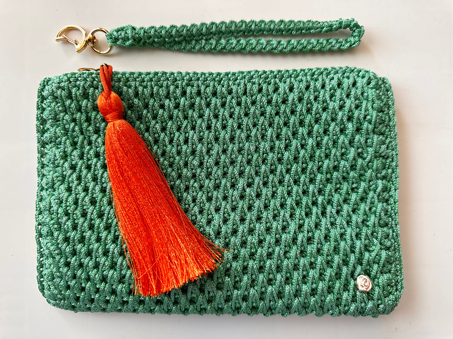 Yeşil El Örgüsü Clutch Çanta