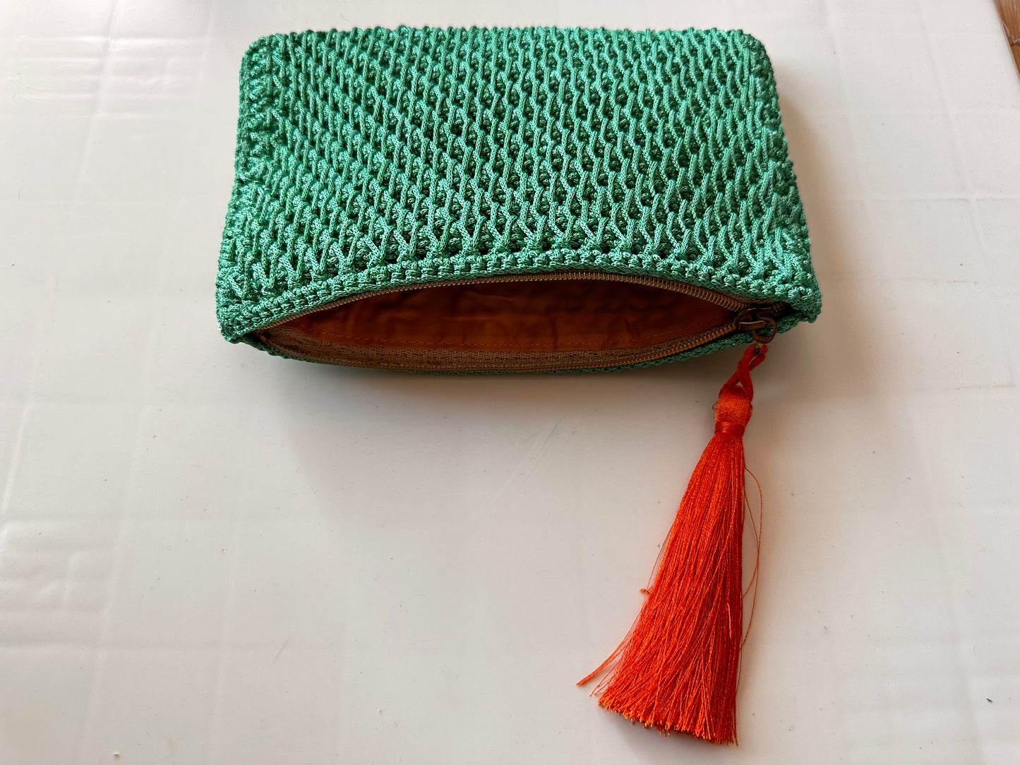 Yeşil El Örgüsü Clutch Çanta