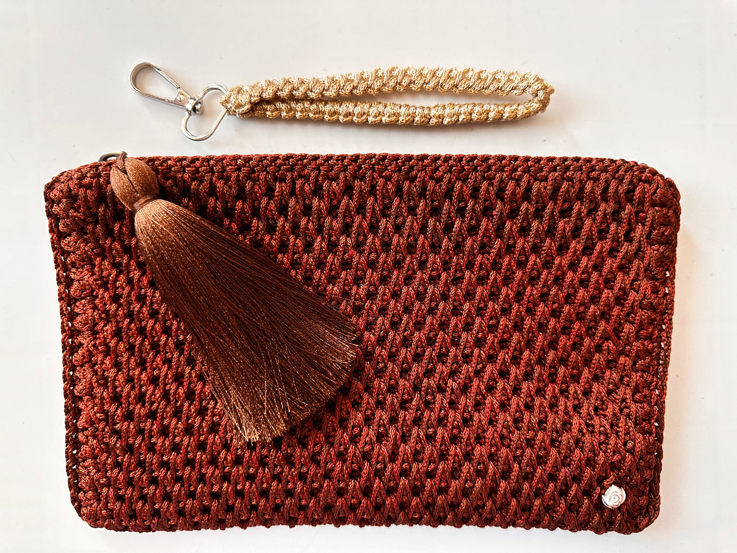 Kahverengi El Örgüsü Clutch Çanta