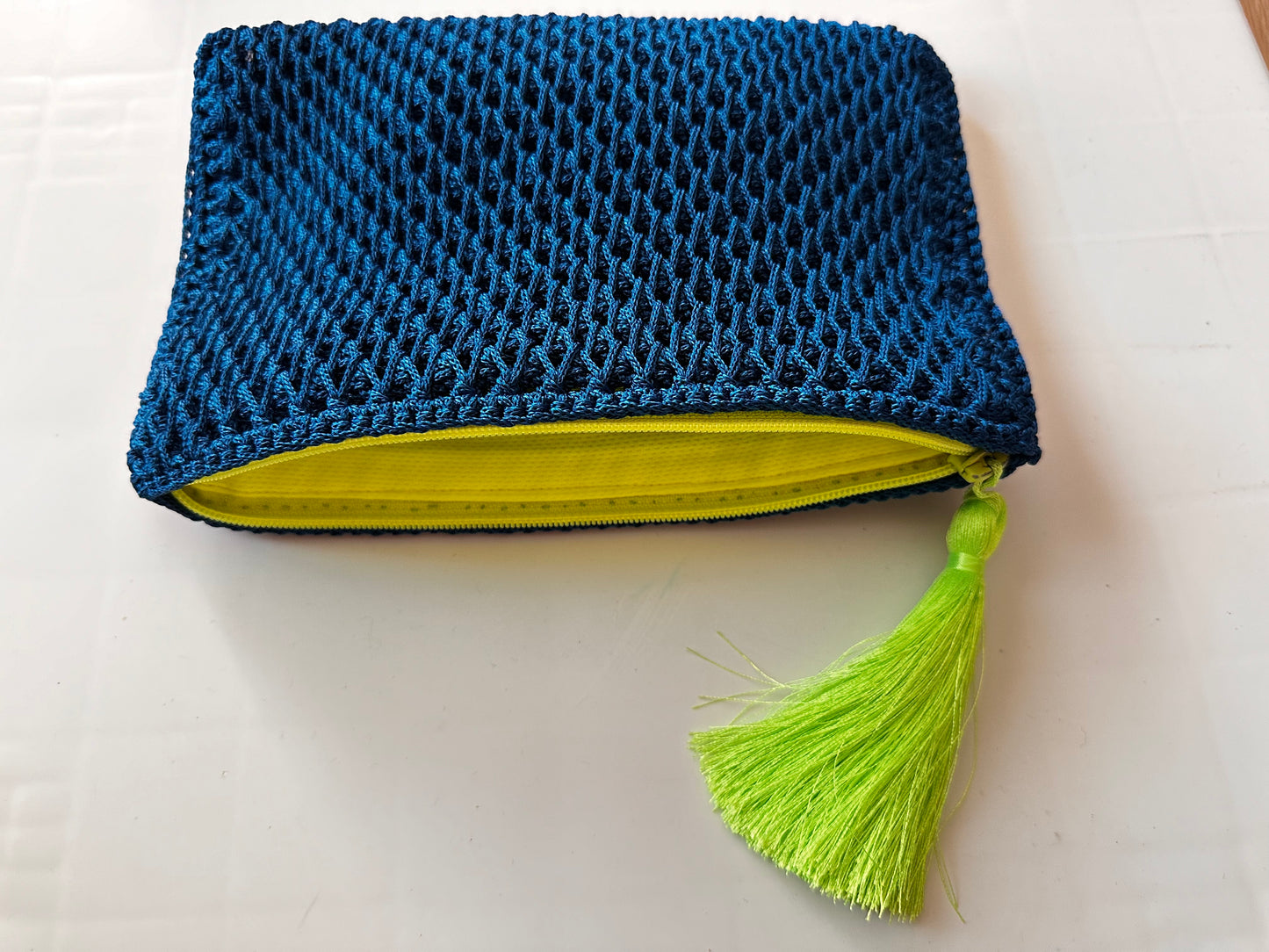 Mavi El Örgüsü Clutch Çanta