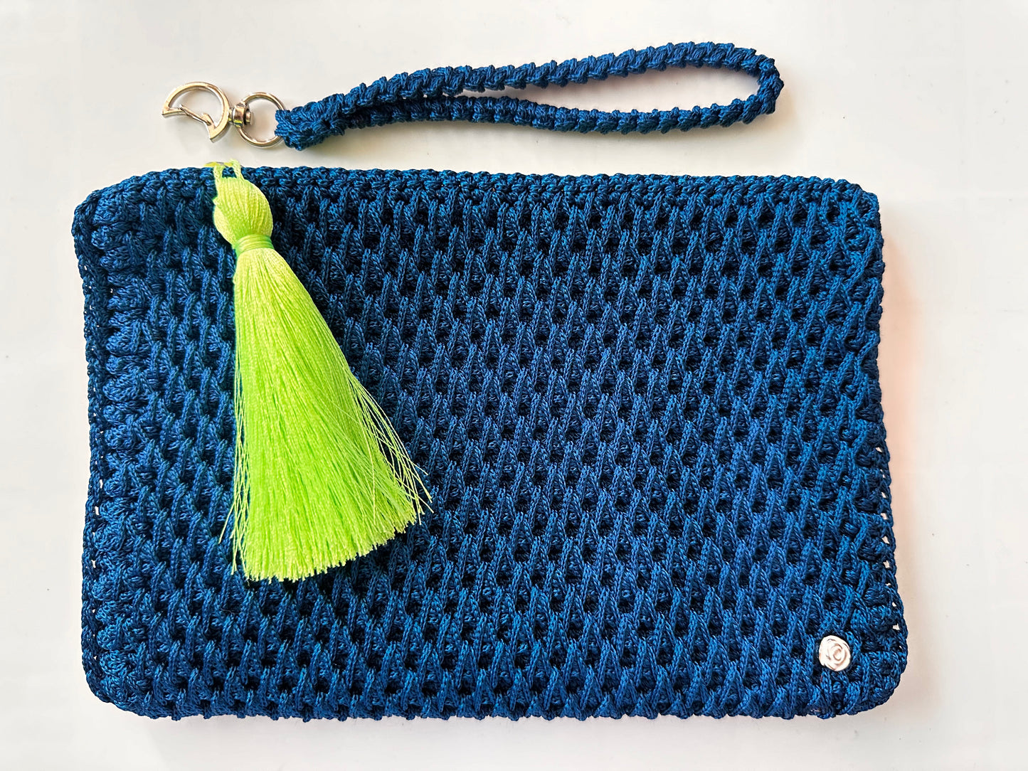 Mavi El Örgüsü Clutch Çanta