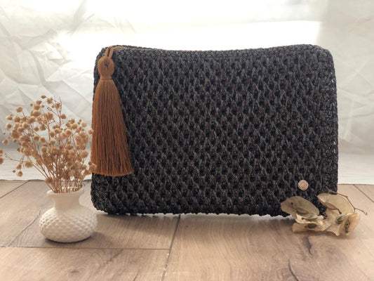 Mavi Renkli El Örgüsü Clutch Çanta