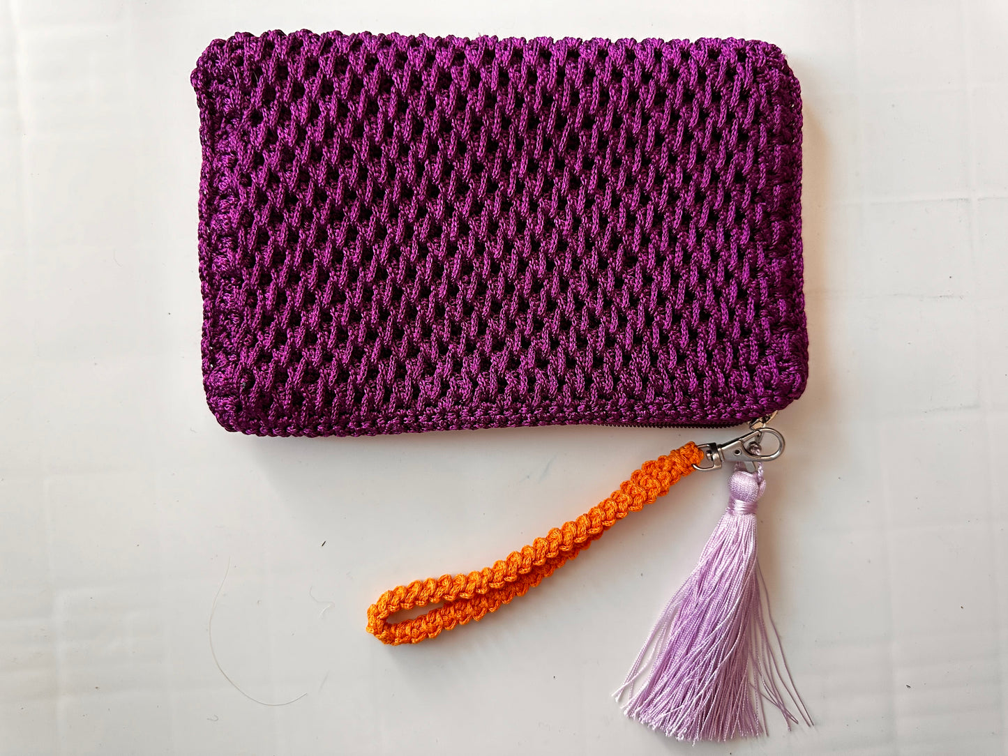 Mor Renkli el Örgüsü Clutch Çanta