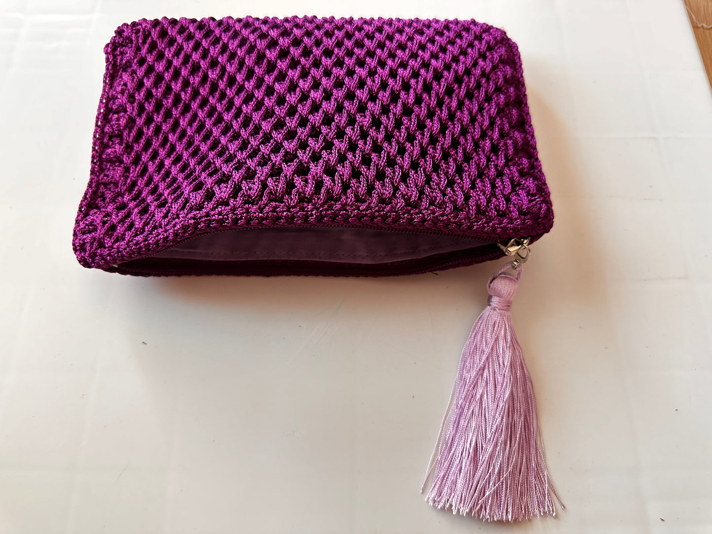Mor Renkli el Örgüsü Clutch Çanta