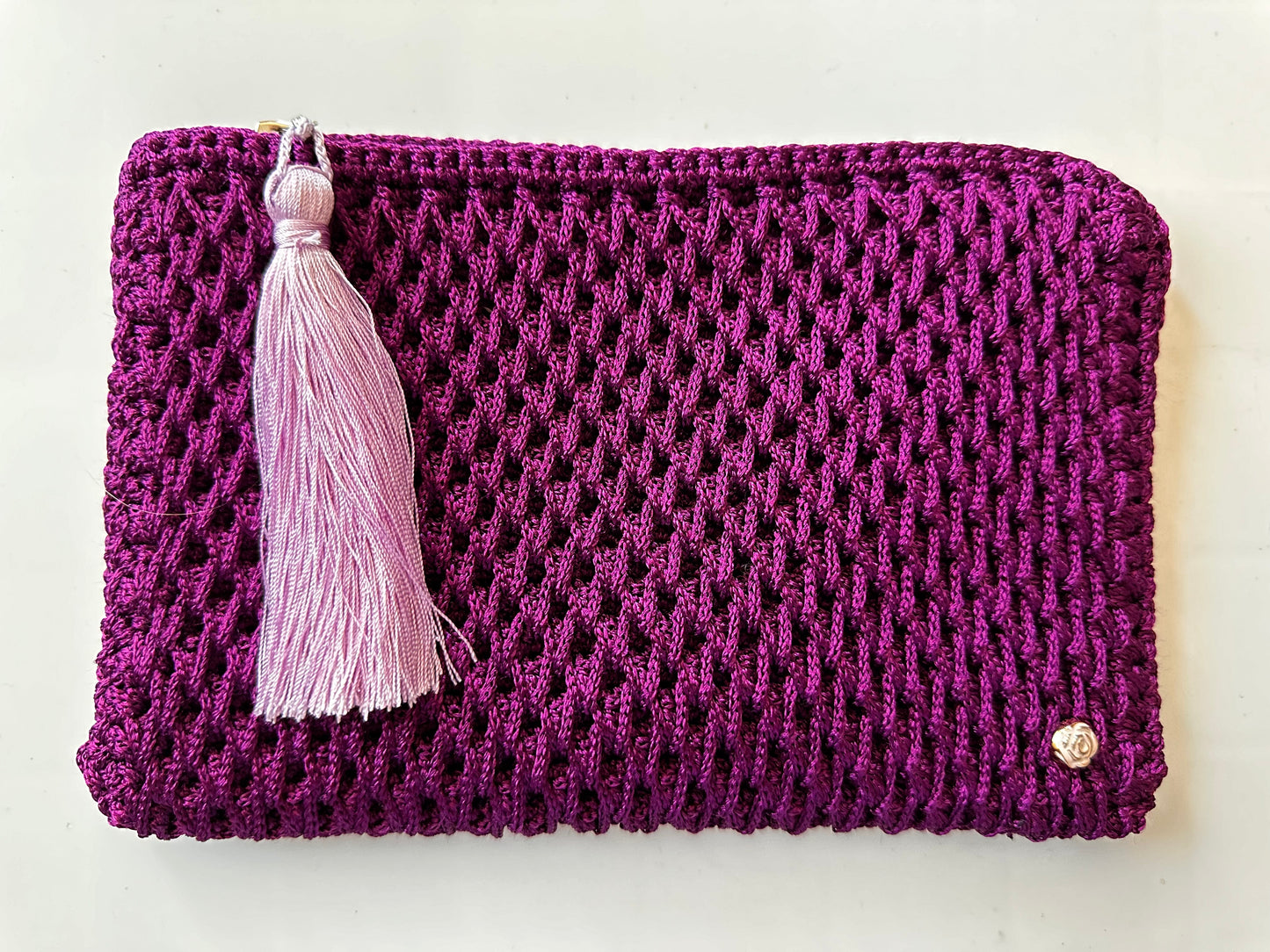 Mor Renkli el Örgüsü Clutch Çanta